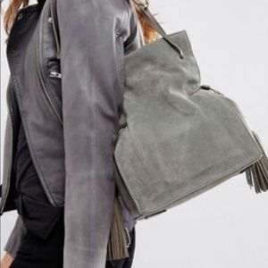 ALL SAINTS Freedom Slouchy Hobo Fringe Suede Bag